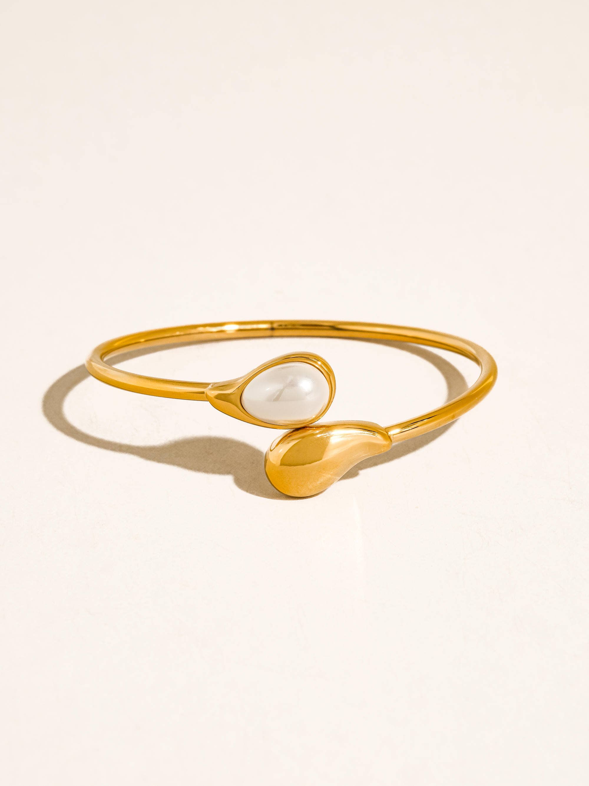 Harbor 18K Gold Non-Tarnish Open Cuff Stone Bracelet: Brown
