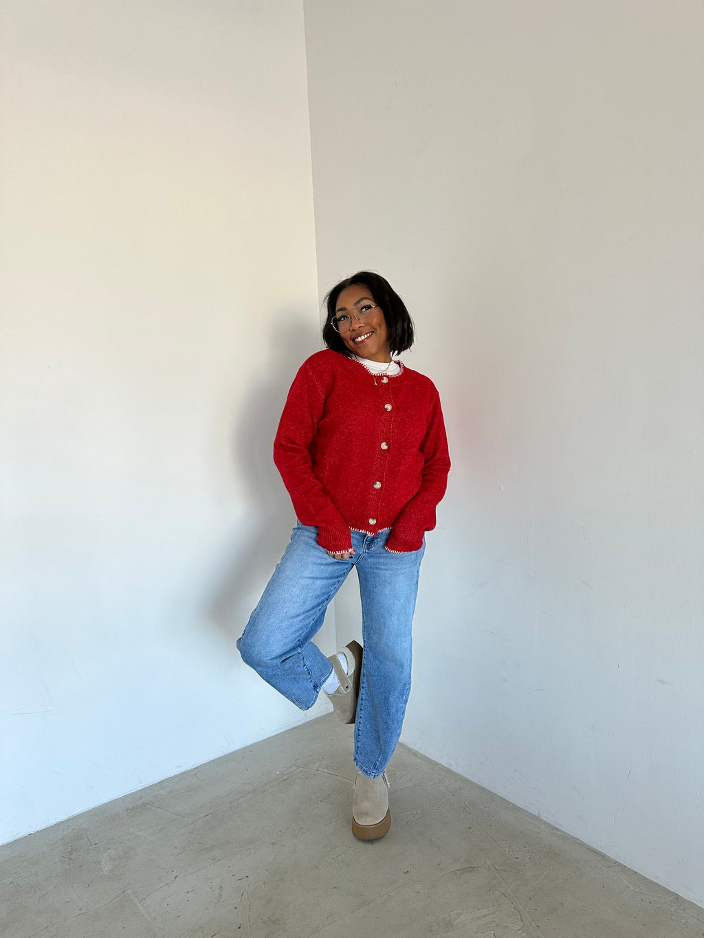 Snowflake Bliss Cardigan - Scarlet