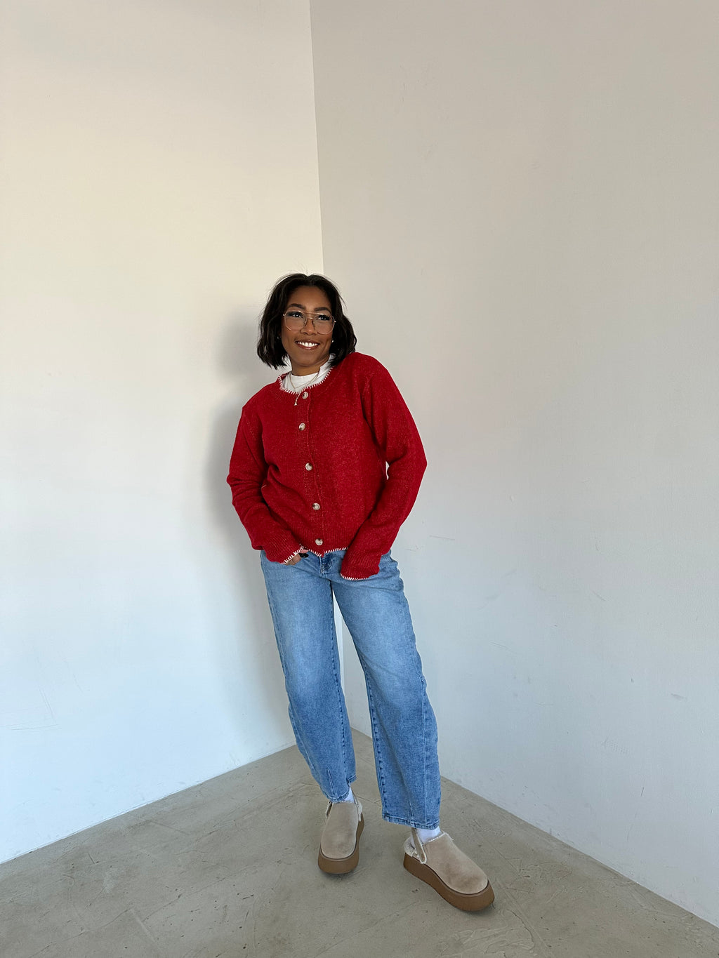 Snowflake Bliss Cardigan - Scarlet
