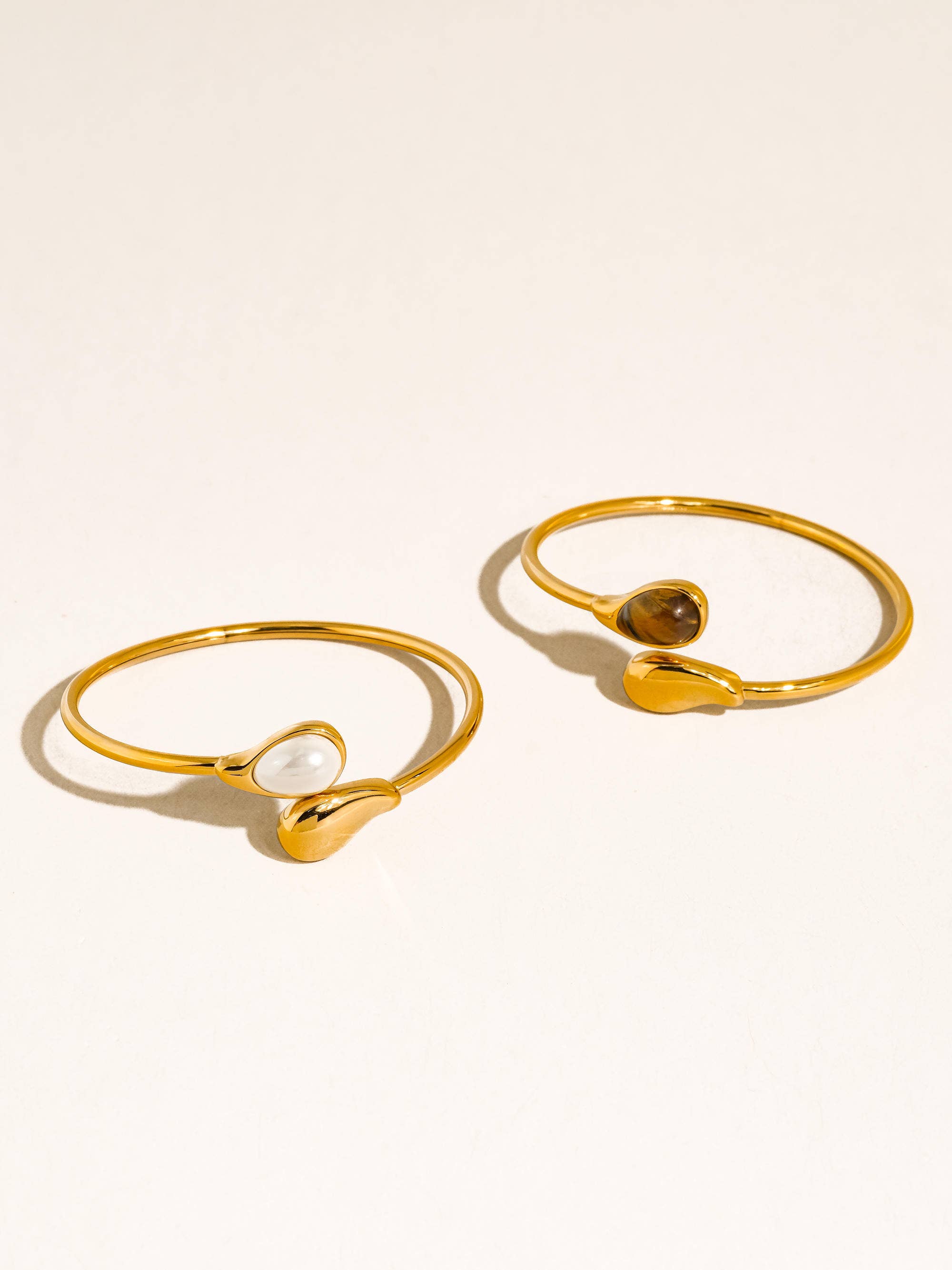 Harbor 18K Gold Non-Tarnish Open Cuff Stone Bracelet: White