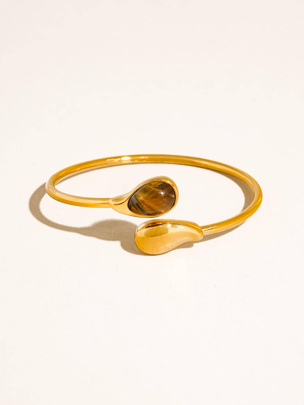 Harbor 18K Gold Non-Tarnish Open Cuff Stone Bracelet: Brown