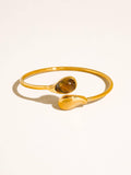 Harbor 18K Gold Non-Tarnish Open Cuff Stone Bracelet: Brown