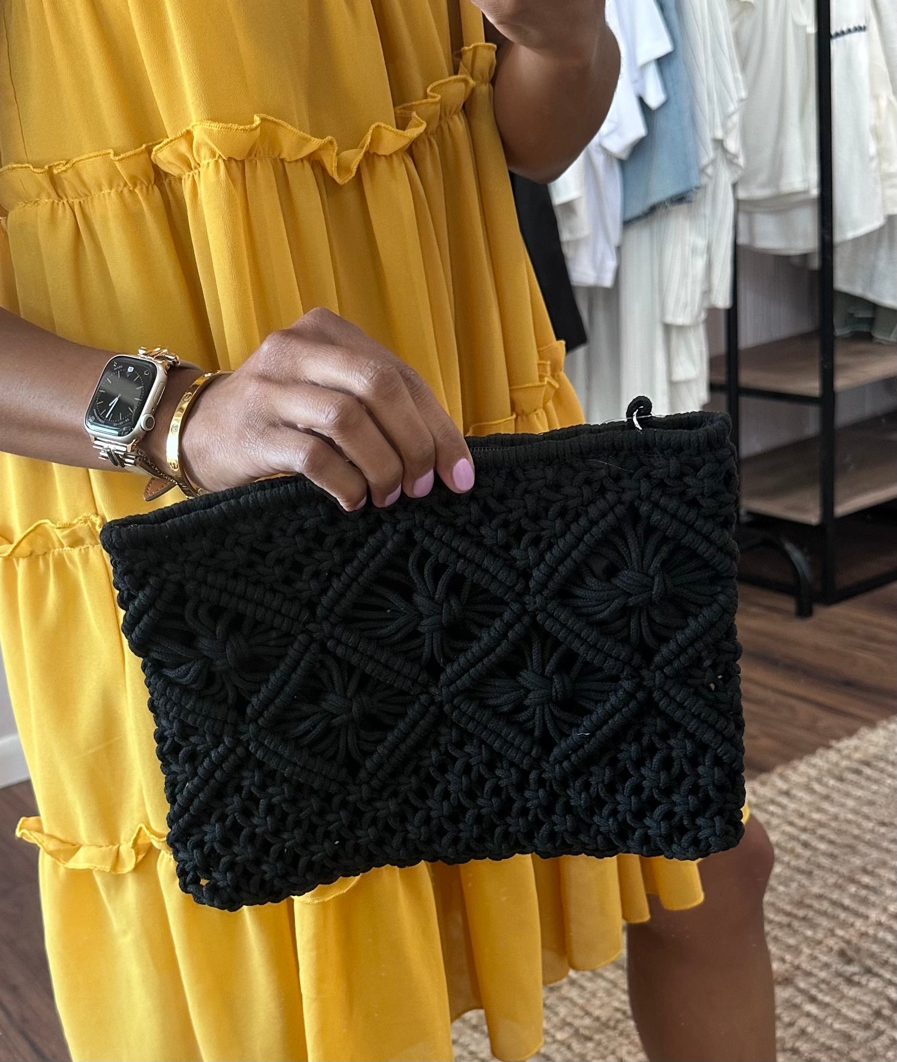 Cassie Crochet Clutch Tassel Bag - Black