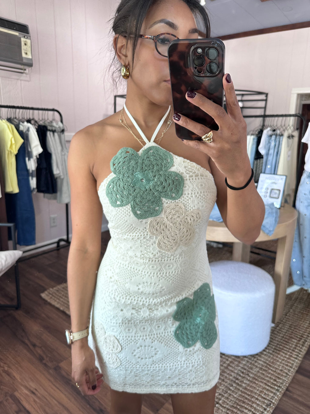 Sage Bloom Mini Dress