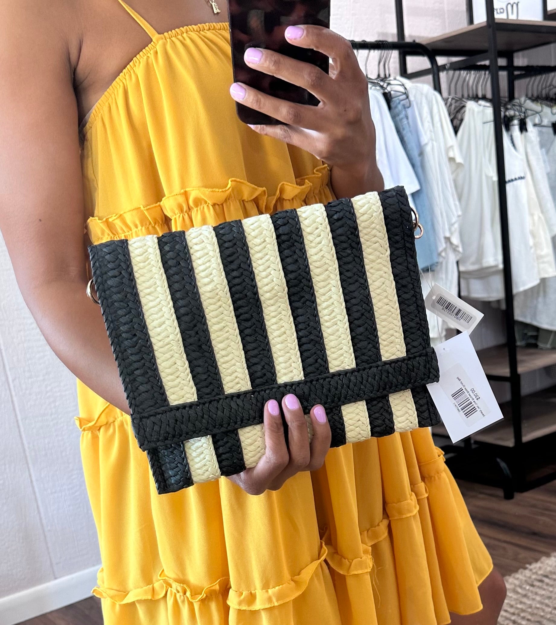 Beverly Two Tone Striped Straw Clutch Bag