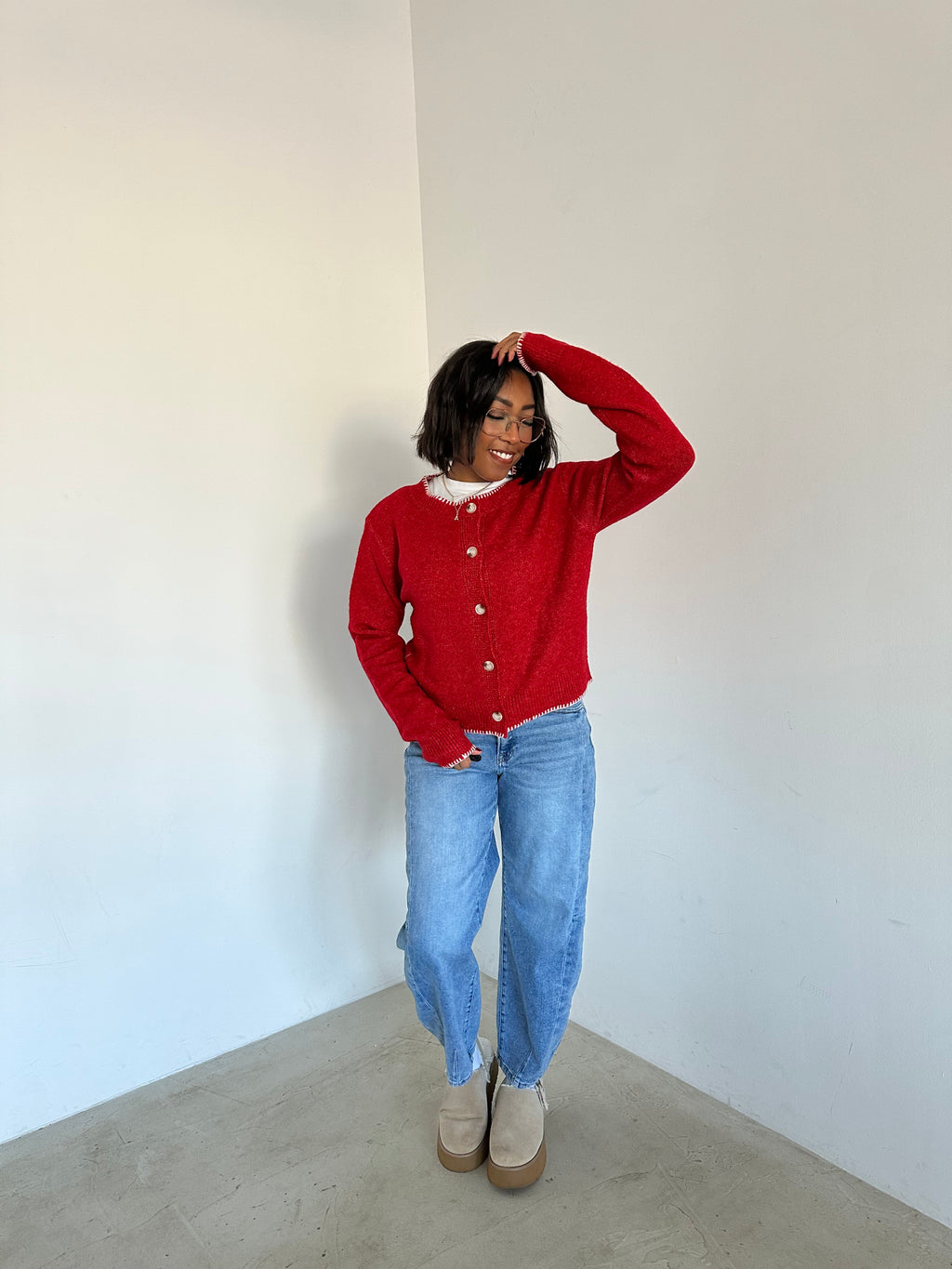 Snowflake Bliss Cardigan - Scarlet