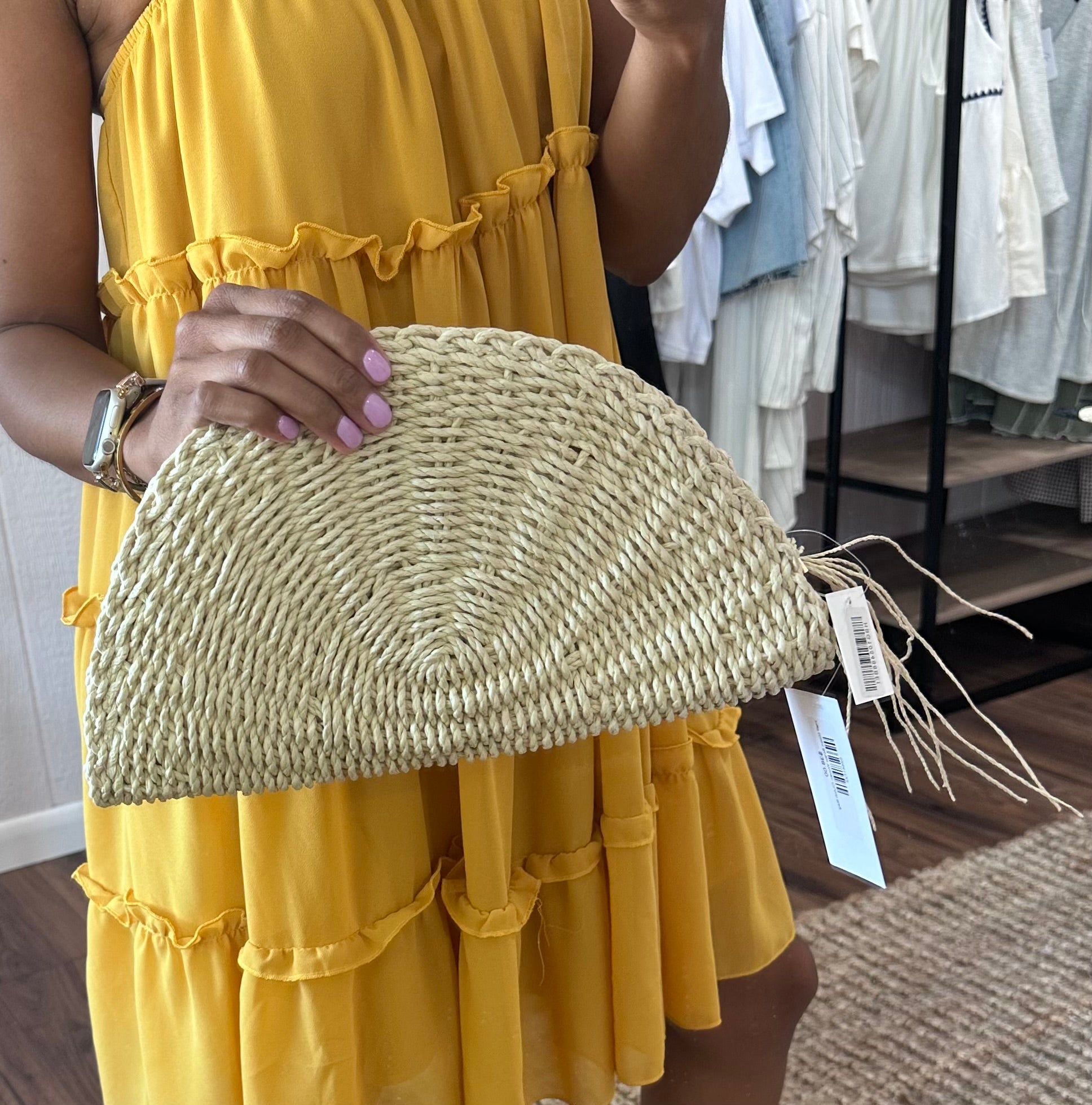 Half Moon Straw Woven Clutch Bag