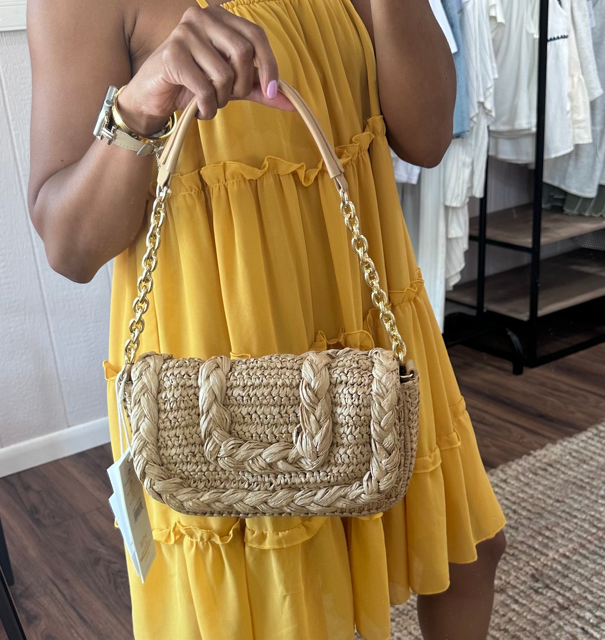 Camlia Woven Raffia Flap Shoulder Bag