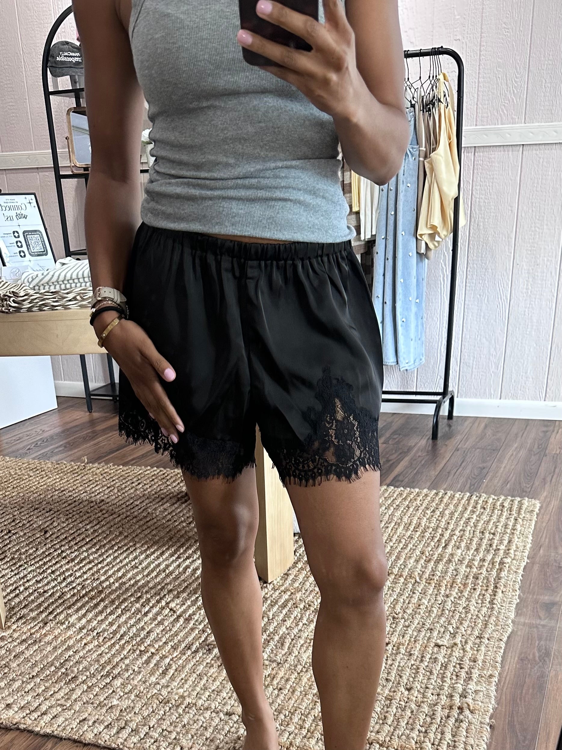 Champagne Lace Lounge Shorts - Black