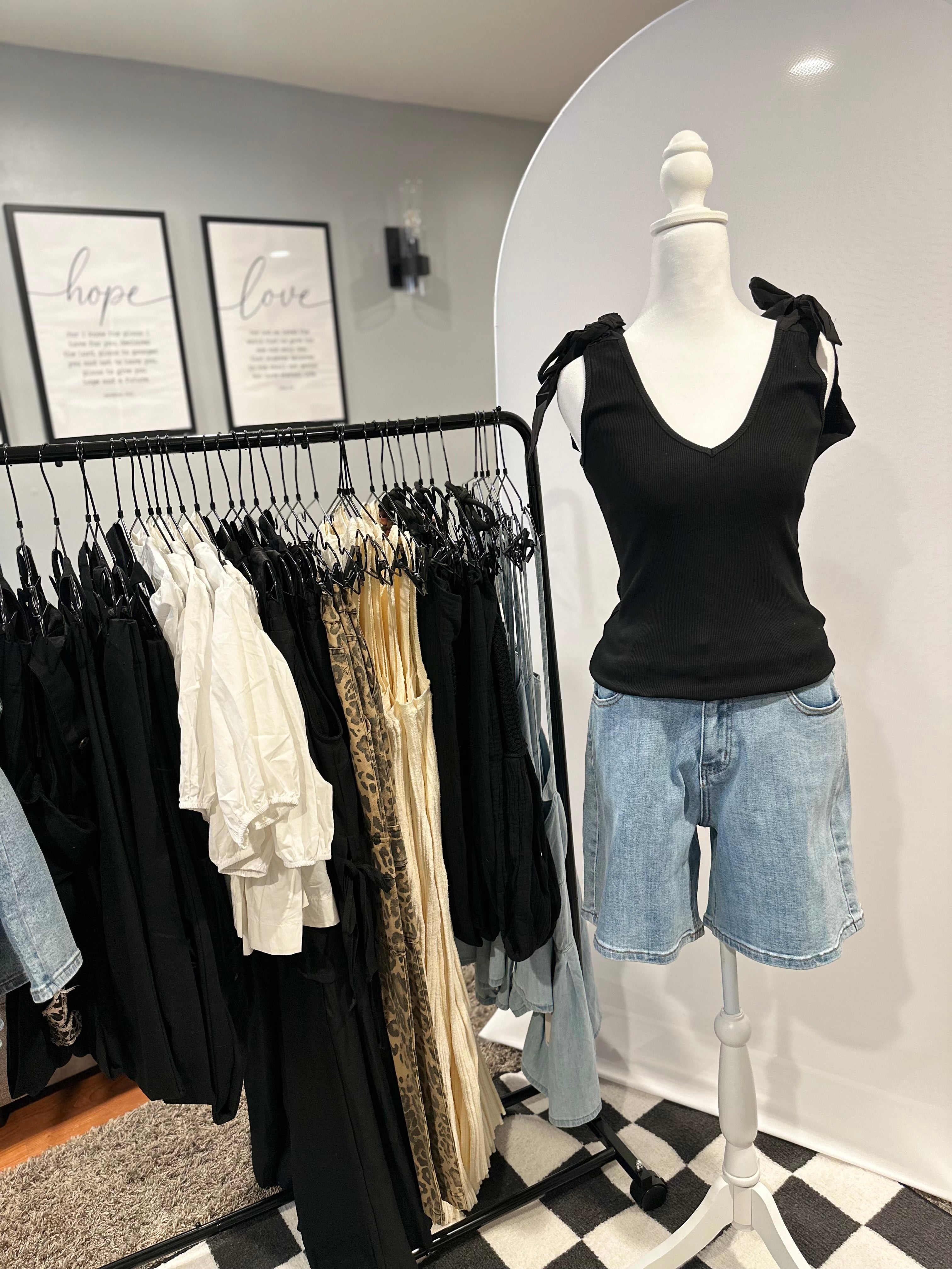 Charlotte Tie-Shoulder Ribbed Tank