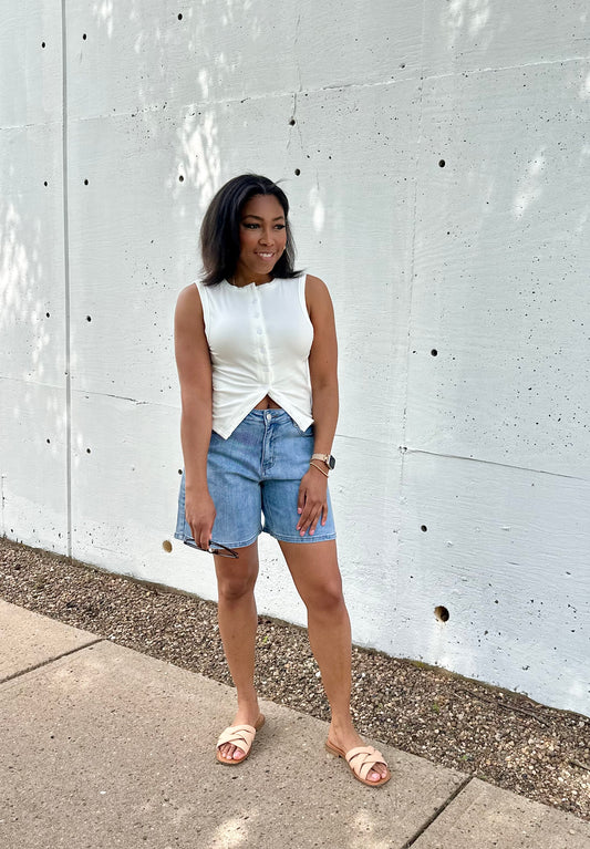 Beauty Button up Top -White