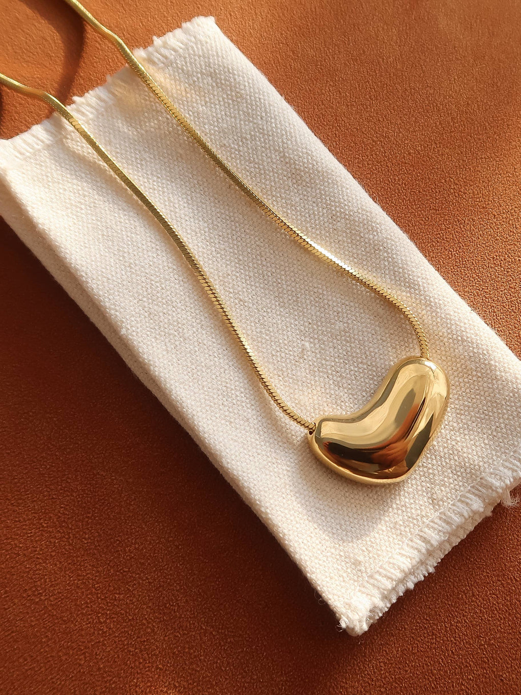 Louis 18K Gold Non-Tarnish Puffy Heart Necklace: Yellow Gold