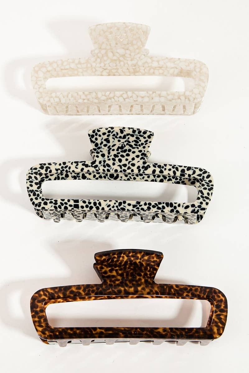Assorted Acetate Pattern Rectangle Hair Claw Set: MULTI