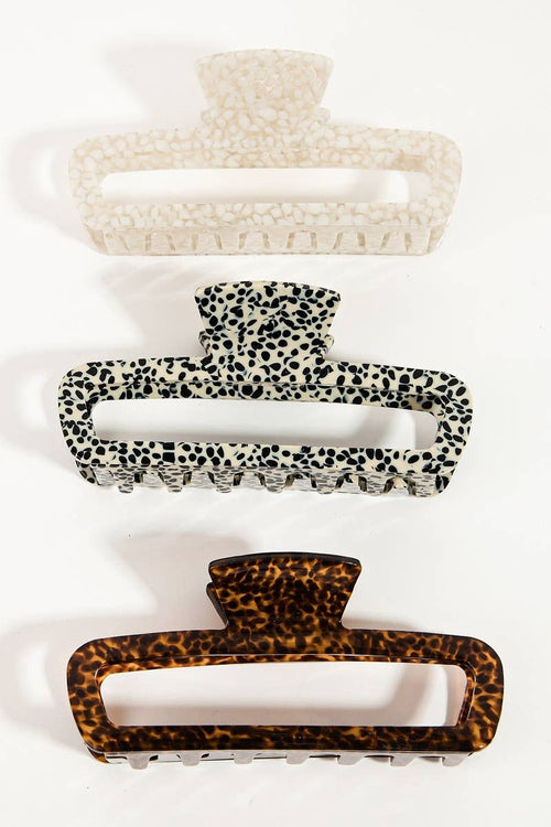 Assorted Acetate Pattern Rectangle Hair Claw Set: MULTI