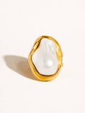 Cameron 18K Gold Non-Tarnish Classic Pearl Round Ring: White